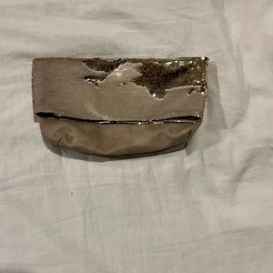 Sequins and faux leather clutch